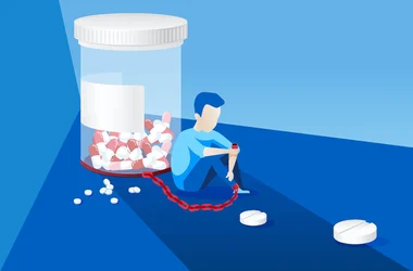 person chained to amphetamine drugs