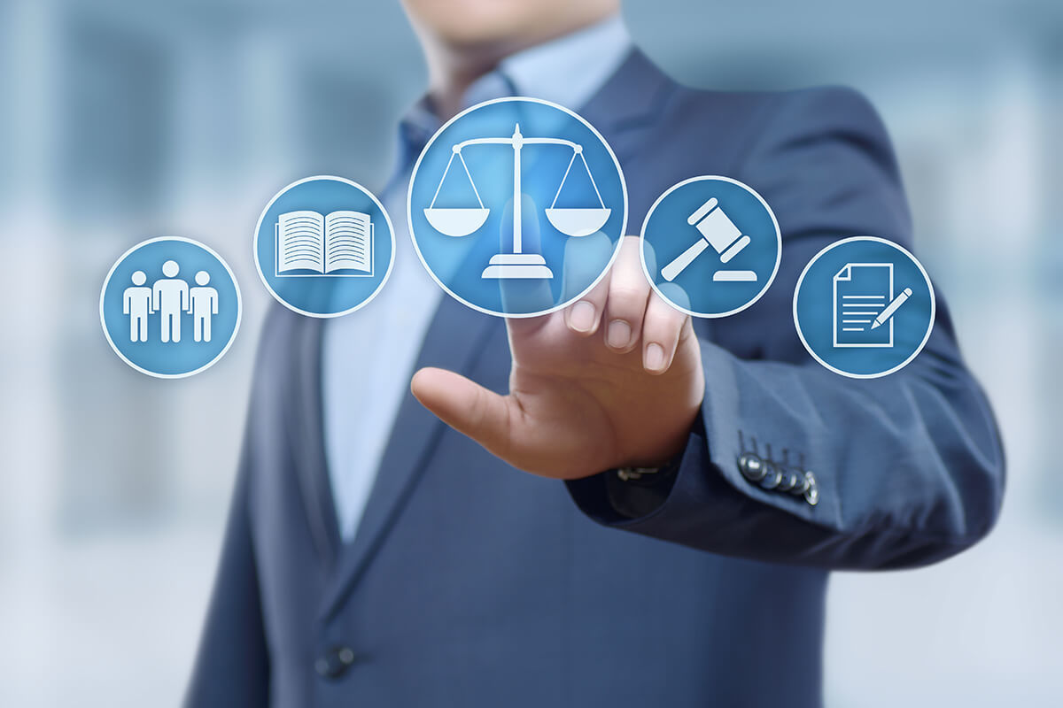 Person in a suit selecting a legal icon