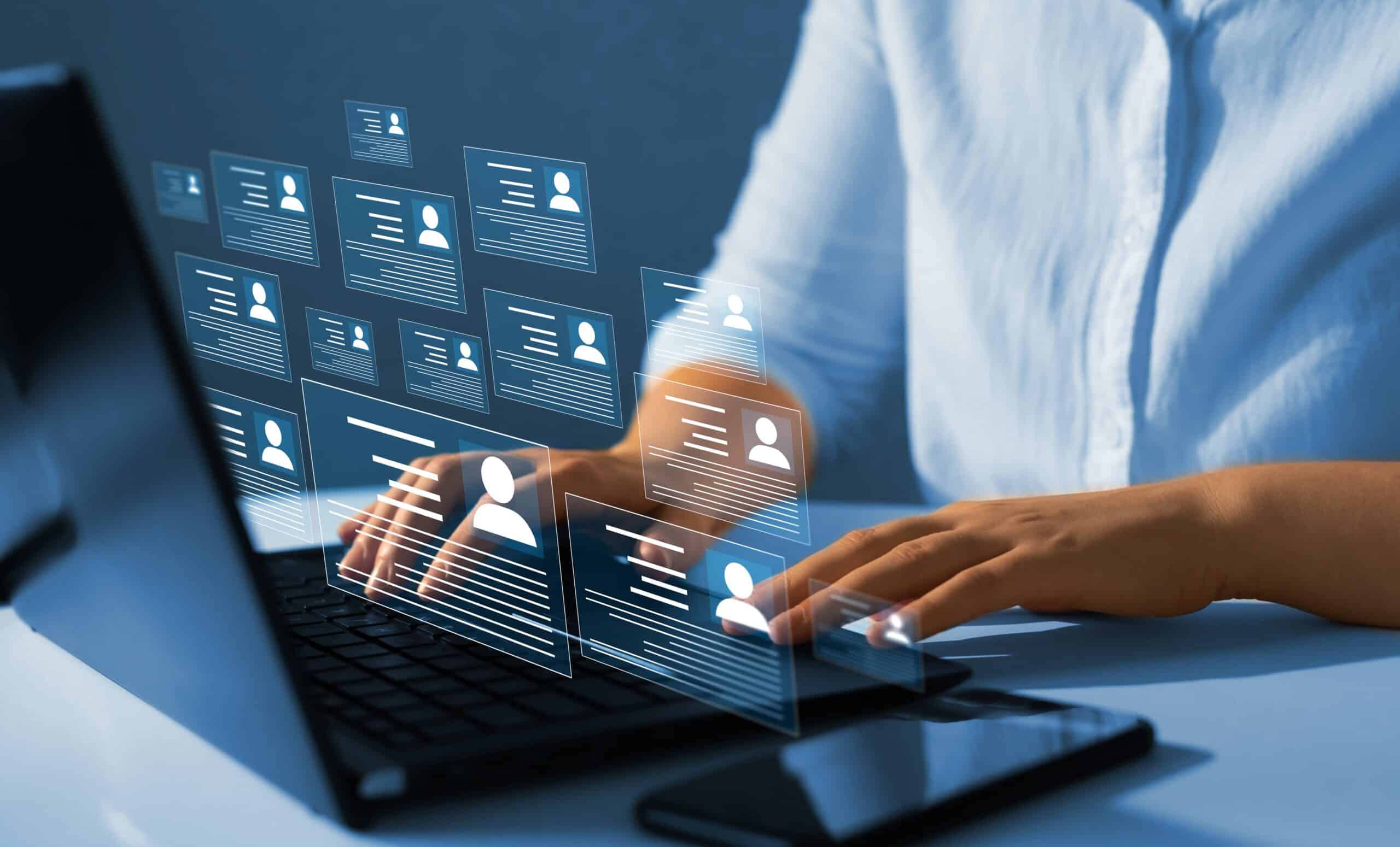 worker searching through digital representation of criminal records