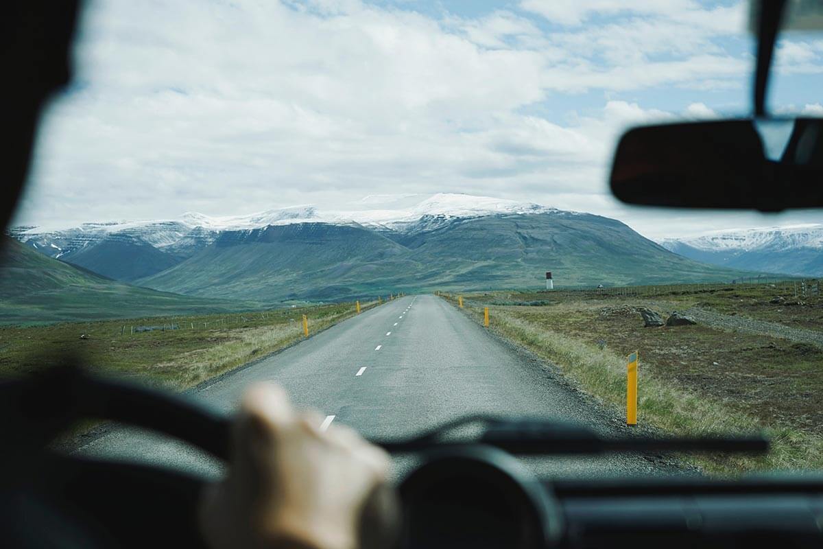Truck driver Point of view driving into the mountains